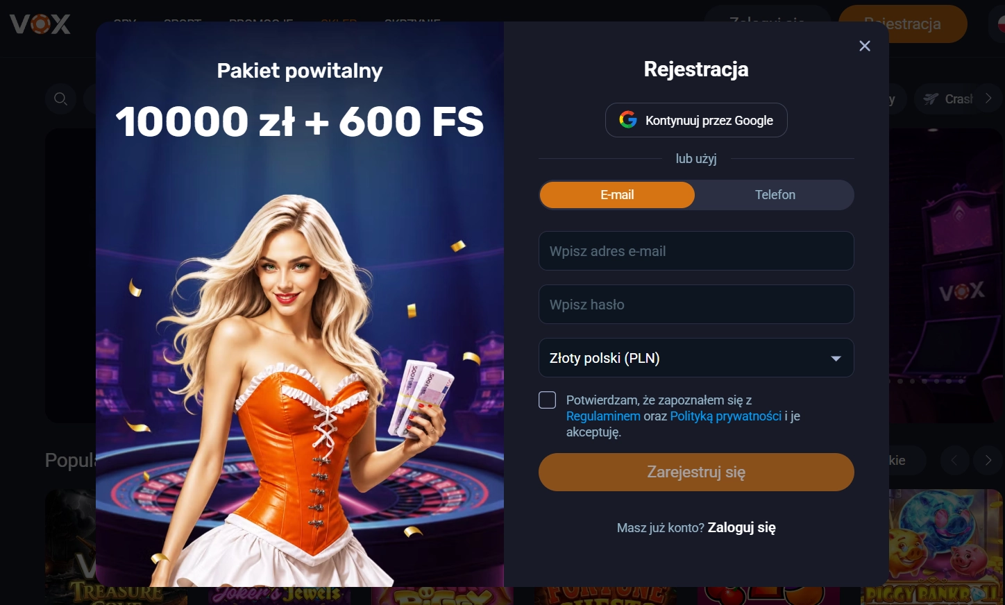 Opcje logowania w Vox — Vox Casino logowanie