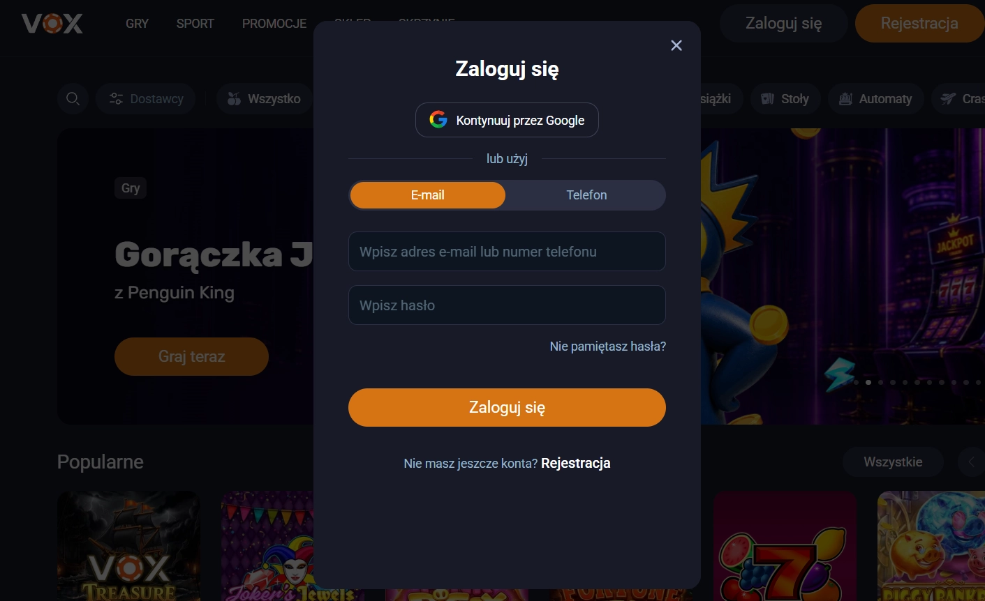 Proces logowania krok po kroku — Vox Casino logowanie